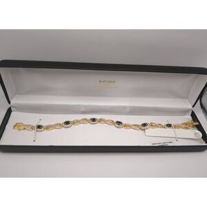 New Ross Simons 18KYGP/925SS Genuine Sapphire & Diamond Tennis Bracelet